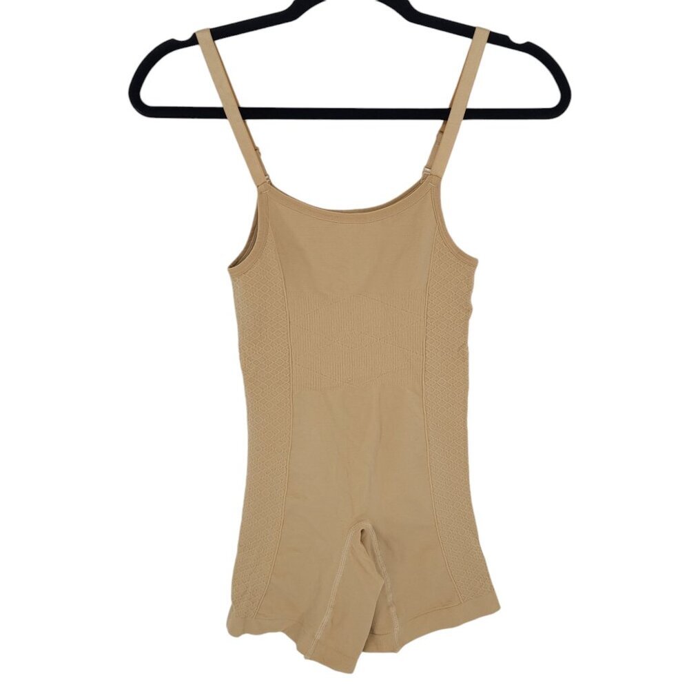 Shapewear Body suit romper tan beige size small stretch adjustable nylon spandex